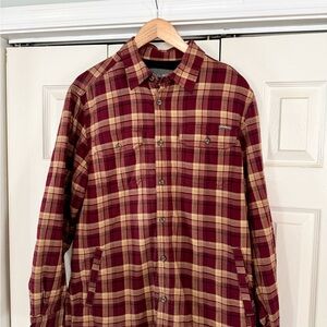 Eddie Bauer insulated fleece lined plaid shirt maroon beige